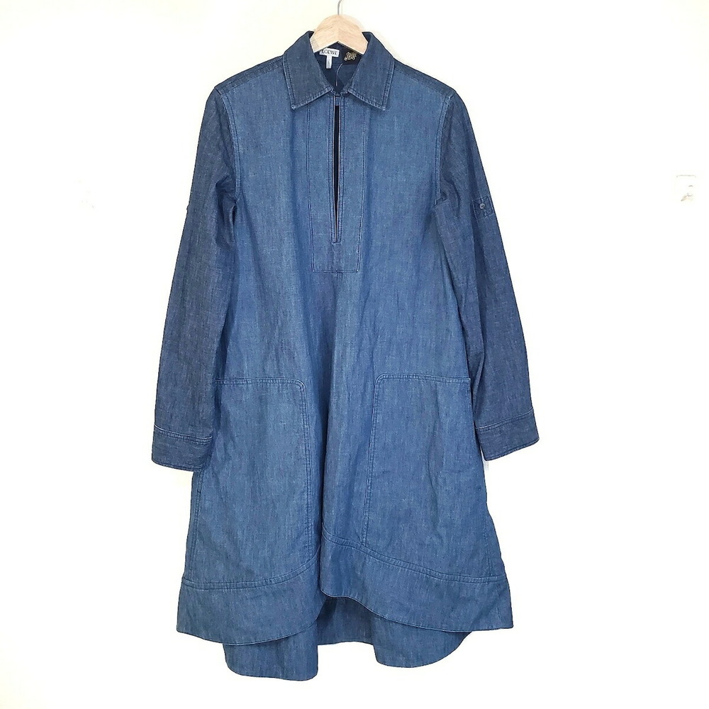 Loewe Denim Long Sleeve Dress Blue